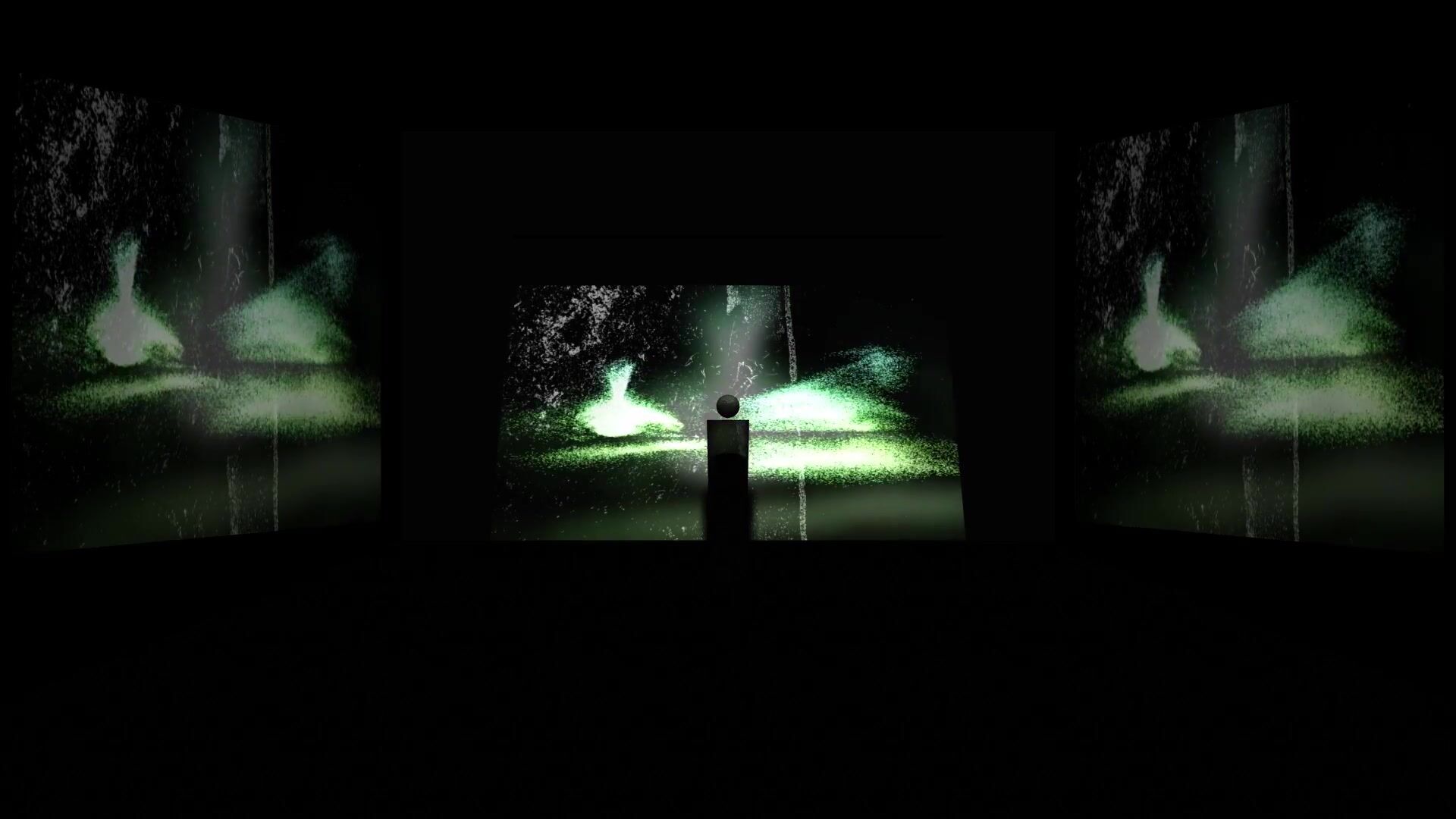 Ùrlar: projection across three screens, seen from the audience